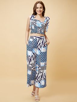 Globus - Women Blue Printed Casual Co-Ord with Top And Palazzo (Set of 2)