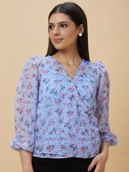 Globus - Women Blue Floral Print Casual Wrap Top (Set of 2)