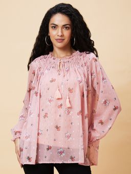 Globus - Women Pink Floral Print Tie-Up Neck Casual Top (Set of 2)