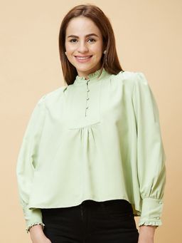 Globus - Women Mint Green Solid High Neck Casual Top