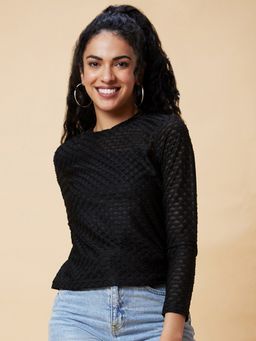 Globus - Women Black Textured Round Neck Party Top