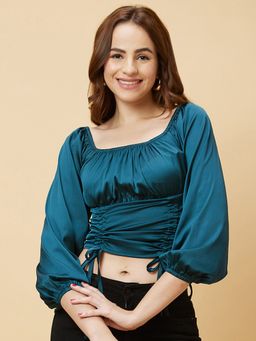 Globus - Women Green Solid Satin Party Crop Top