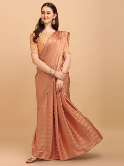 Amrutam Fab - Womens Satin Silk Orange Saree With Sequences Unstitched Blouse Piece