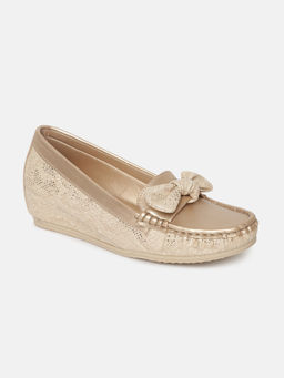 Marc Loire - Women Gold Textured Casual Loafers