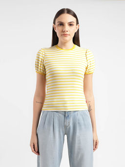 Levi's - Women's Striped Yellow Crew Neck Top