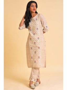 W - Beige Glitter Printed Kurta And Pant (Set of 2)
