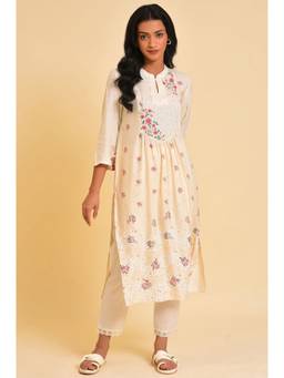 W - Ecru Embroidered Kurta & Pant (Set of 2)