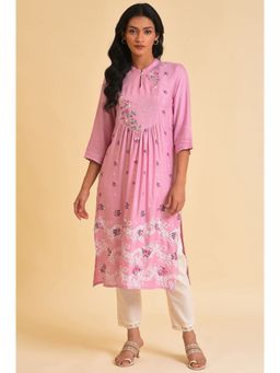 W - Purple Embroidered Kurta & Pant (Set of 2)