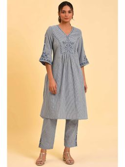 W - Blue Embroidered Kurta & Pant (Set of 2)