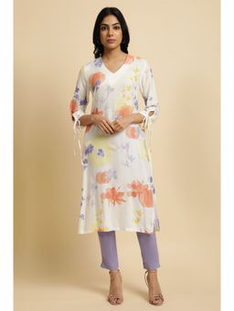 W - Ecru Floral Printed Kurta (Set of 2)