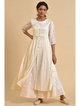 W - Ecru Floral Printed Festive Kurta (Set of 2)