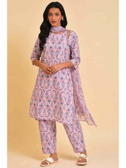 W - Purple Floral Printed Kurta, Pants & Dupatta (Set of 3)