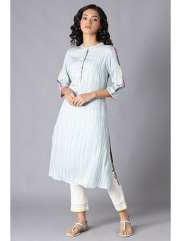 W - Light Blue Yarn-Dyed Straight kurta