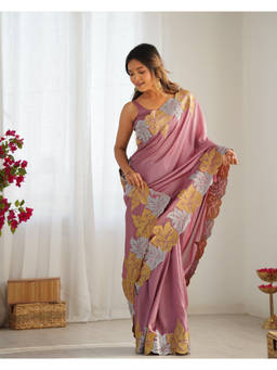 URBAN PALLU - Lavender Solid/Plain Poly Georgette Saree with Unstitched Blouse