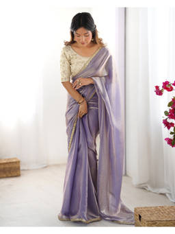 URBAN PALLU - Lavender Solid/Plain Tissue Saree with Unstitched Blouse