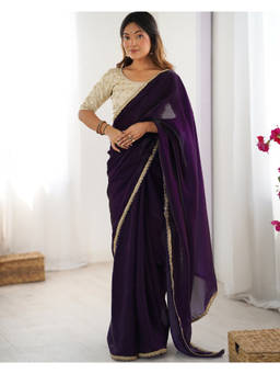URBAN PALLU - Purple Solid/Plain Tissue Saree with Unstitched Blouse