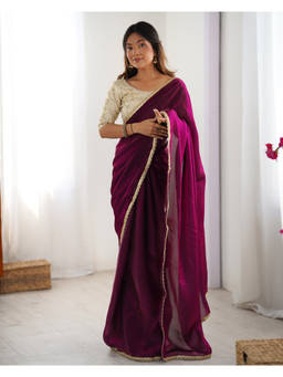 URBAN PALLU - Purple Solid/Plain Tissue Saree with Unstitched Blouse