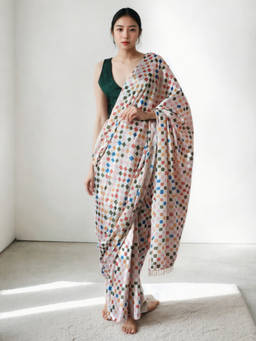 URBAN PALLU - Multi-Color Geometric Silk Blend Pre-Draped saree with Unstitched Blouse