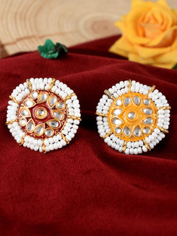 Silvermerc Designs - Gold Plated Handpainted Kundan Meenakari Ethnic Finger Rings (Set of 2)
