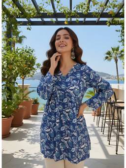 FLOSIVE - Woman Blue Rayon Fancy Tunic