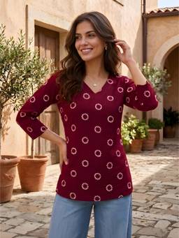 FLOSIVE - Women's Maroon Printed A-Line Kurti