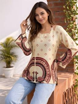 FLOSIVE - Women's Printed Cotton Blend Regular Fit Kurti