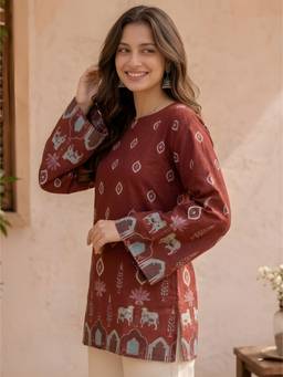 FLOSIVE - Women's Printed Cotton Blend Regular Fit Kurti