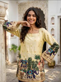 FLOSIVE - Women's Printed Cotton Blend Regular Fit Kurti