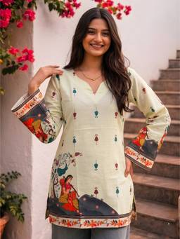 FLOSIVE - Women's Printed Cotton Blend Regular Fit Kurti