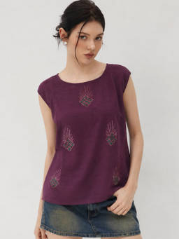 FLOSIVE - Sparkle and Shine Purple Rhinestone Sleeveless Tunic