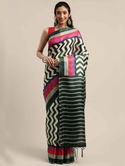 Rajnandini - Green and Beige Cotton Silk Printed Traditional Saree with Unstitched Blouse