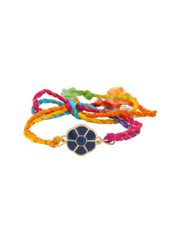 Estele - Gold Plated Blistering Blue Floral Rakhi with Enamel & Fancy Silk Thread