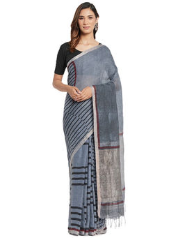 Fabindia - Blue Hand Block Print Linen Saree