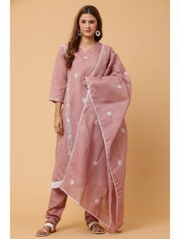 Kaanchie Nanggia - Dusty Peach Kalidar Emb Kurta Chudidar With Dupatta (Set of 3)