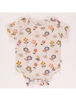 FURR BALLS - Off White Baby Organic Garden Of Dreams Printed Short Sleeves Romper