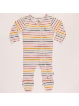 FURR BALLS - Off White Baby Zipper Colorful Stripes Full Sleeves Bodysuit