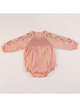 FURR BALLS - Pink Baby Full Sleeves Embroidered Romper