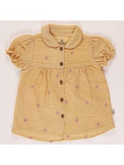 FURR BALLS - Yellow Baby Embroidered Peter Pan Collared Dress