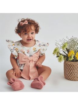 FURR BALLS - Off White Baby Garden of Dreams Romper with Bow