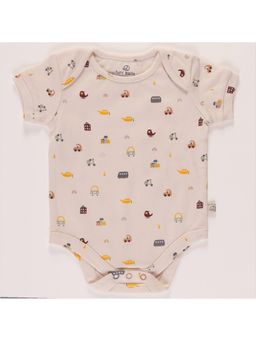 FURR BALLS - Off White Baby Organic Little Racer Printed Short Sleeves Romper