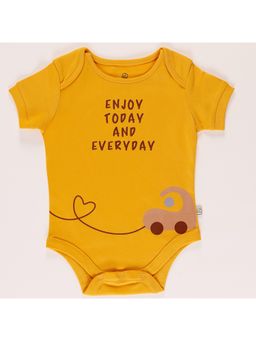 FURR BALLS - Mustard Baby Organic ENJOY TODAY AND EVERYDAY Short Sleeves Romper
