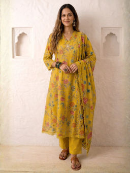 Autumnlane - Yellow Embellished/Sequined Kurta Pant with Dupatta