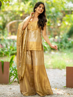 HOUSE OF JAMOTI - Gold Embroidered Kurti Sharara with Dupatta