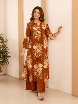 Autumnlane - Brown Printed Kurta Palazzo