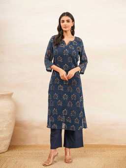 GOODHAND - Navy Blue Thread Work Kurta Pant