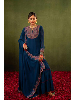 Juniper - Blue Embroidered Kurta sharara with Dupatta