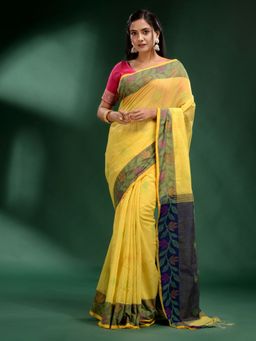 CHARUKRITI - Yellow Tissue Handwoven Soft Saree with Unstitched Blouse