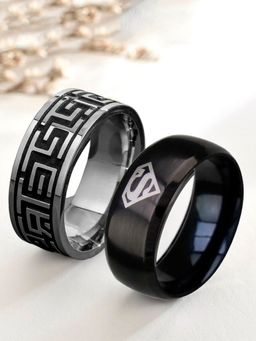 Fabula - Stainless Steel Ring Bands For Men (Pack Of 2)