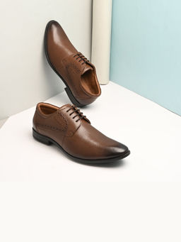 Valentino - Men Premium Leather Mocca Lace-Up Formal Derby Shoes