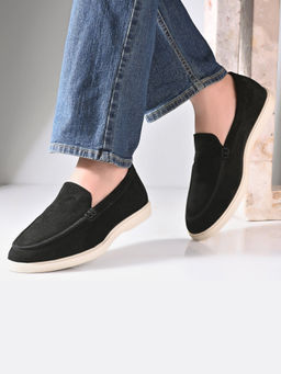 Valentino - West Port Men Trendy Leather Loafers (Thrive-10-Black)